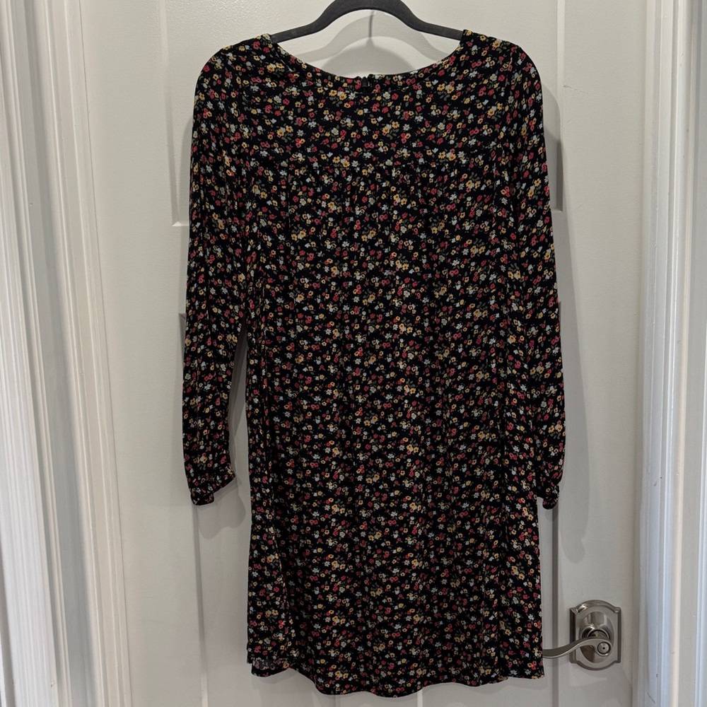 Hatch Black Floral Long-Sleeve Shift Dress with Floral Blooms Size Large